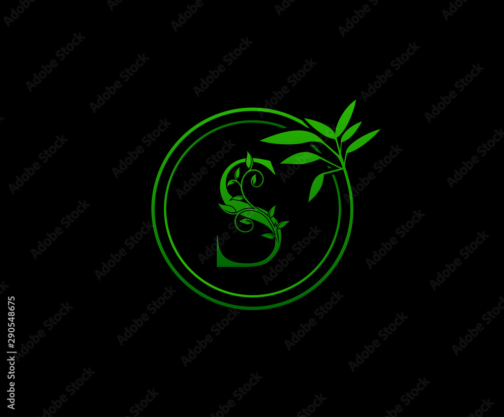 Circle nature letter S leaf icon logo design