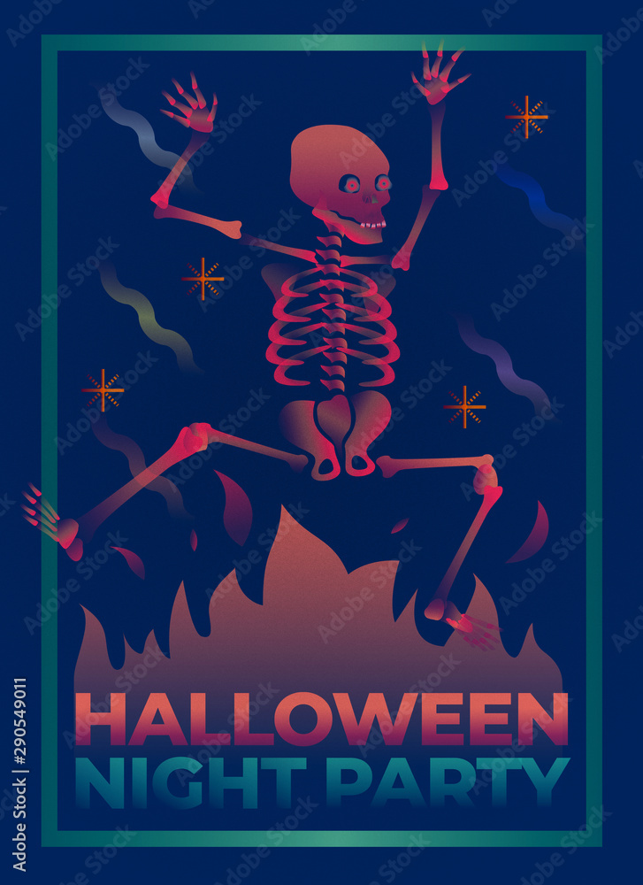 Modern illustration of Halloween night party - Skeleton dance