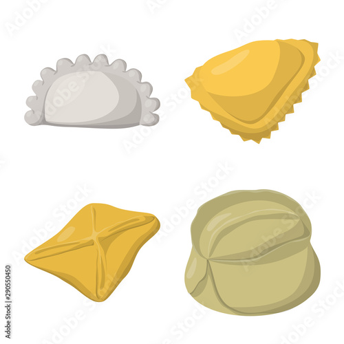 Isolated object of dumplings and food sign. Collection of dumplings and stuffed stock vector illustration.