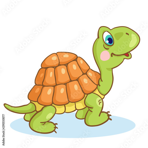 Funny little turtle in cartoon style isolated on a white background. Vector illustration.