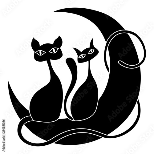 Silhouette of cat and pussy on moon