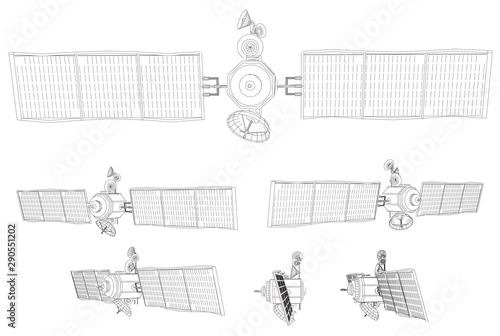 Fototapeta Naklejka Na Ścianę i Meble -  vector set. communications satellite of near-earth orbit. space technology of the future.