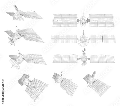 vector set. communications satellite of near-earth orbit. space technology of the future.
