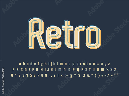 Retro font and alphabet. Stock vector illustration