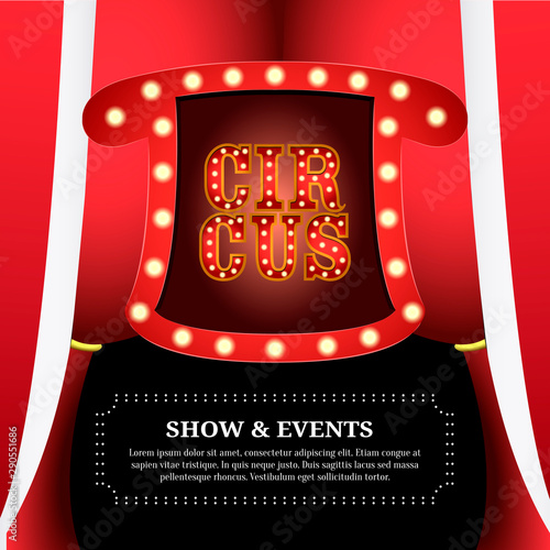 Circus light poster with a magician top hat silhouette - Vector