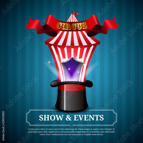 Circus poster image with a big top on a magician top hat - Vector