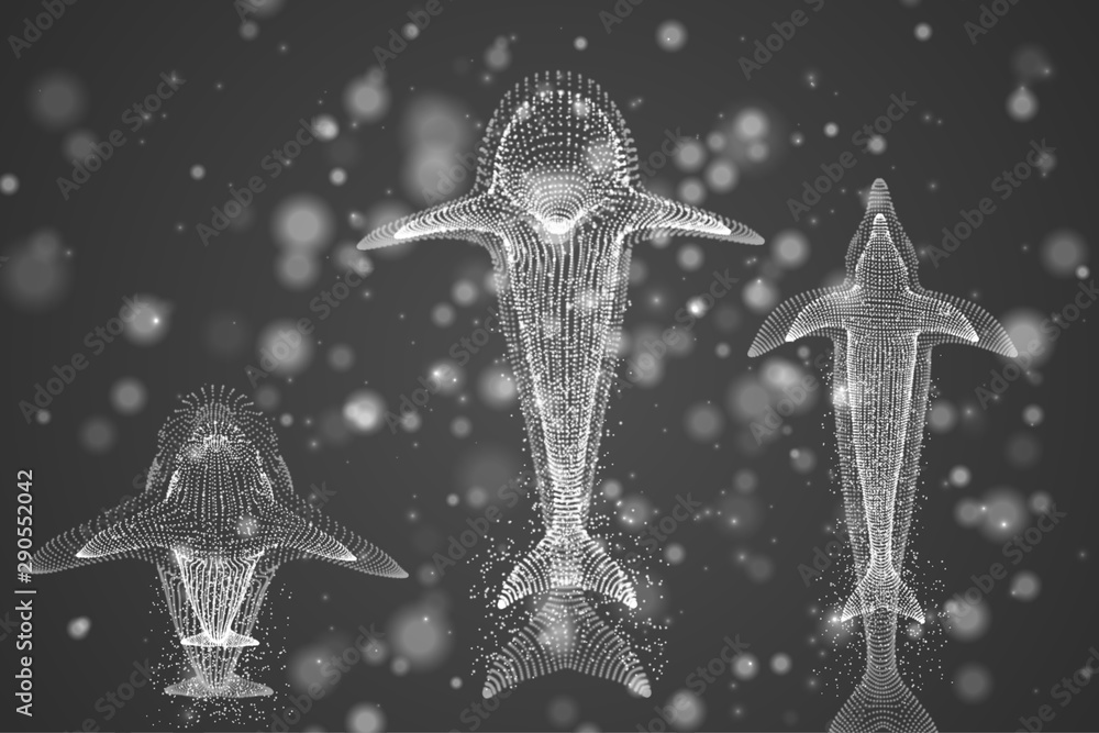 Vector dolphins on a bright background with highlights, dots and lights. Vector dolphins on a bright background with highlights, dots and lights.