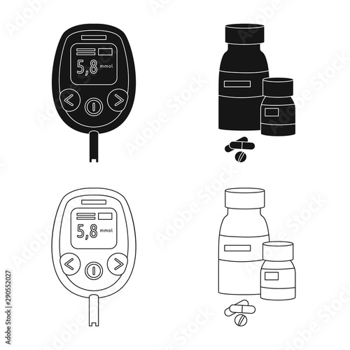 Vector illustration of diet and treatment icon. Set of diet and medicine stock symbol for web.
