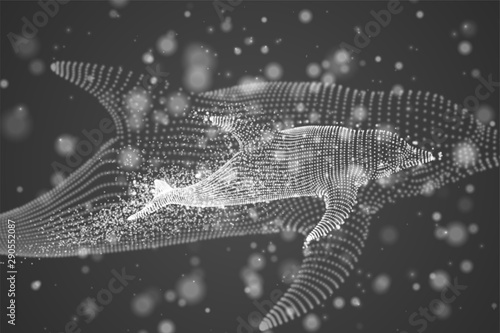 Vector dolphins on a bright background with highlights, dots and lights.