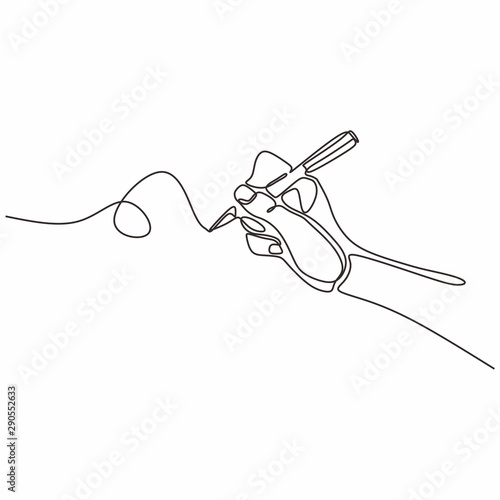 Continuous line drawing of hand writing with a pen on paper vector illustration hand drawn minimalism
