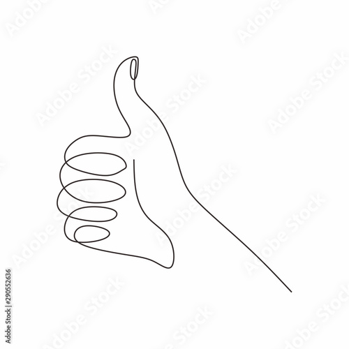 Continuous line drawing thumbs up hand gesture concept of fine, agree, and okay