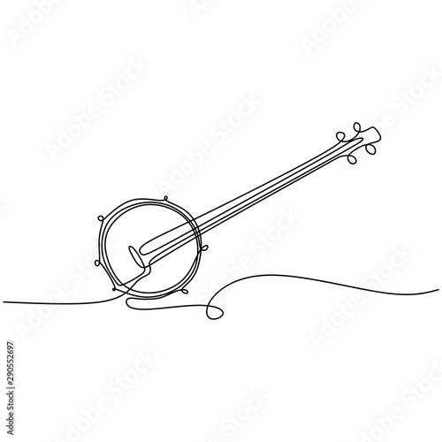 continuous line drawing banjo music instrument vector illustration minimalist design