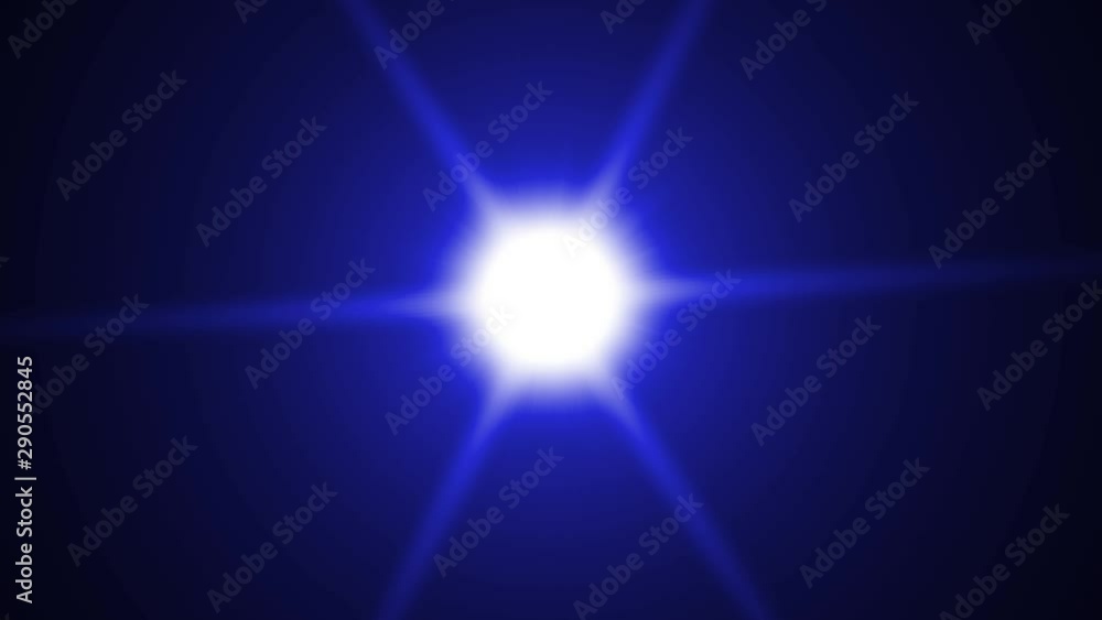 Bright blue light appearing and dissappearing while moving by curved trajectory and spinning on black background