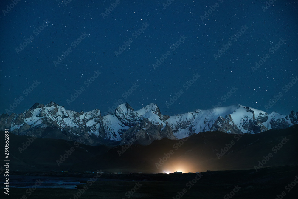 Mountain valley at night sky Mountain valley at night sky