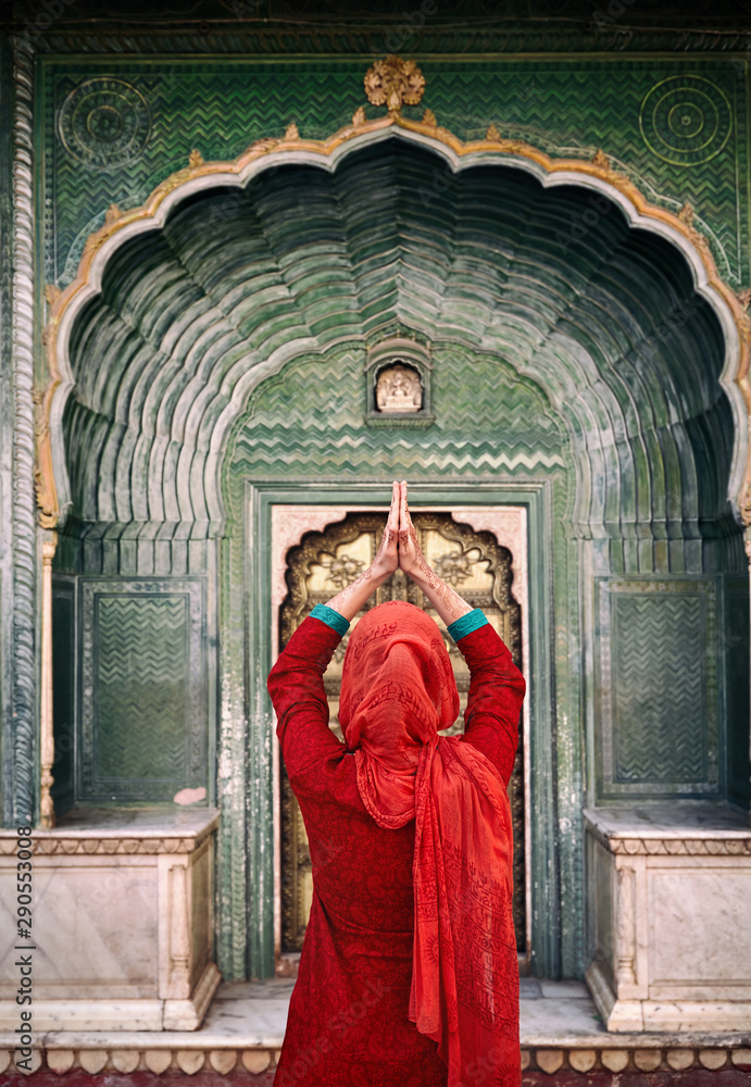 Woman in red in India