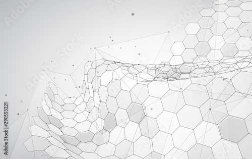 abstract vector background with hexagons. landscape of the virtual world. 3d design