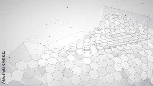 abstract vector background with hexagons. landscape of the virtual world. 3d design