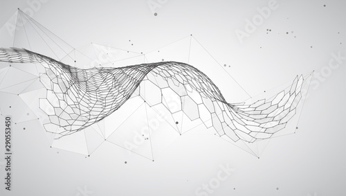 abstract vector background with hexagons. landscape of the virtual world. 3d design