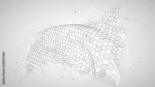 abstract vector background with hexagons. landscape of the virtual world. 3d design