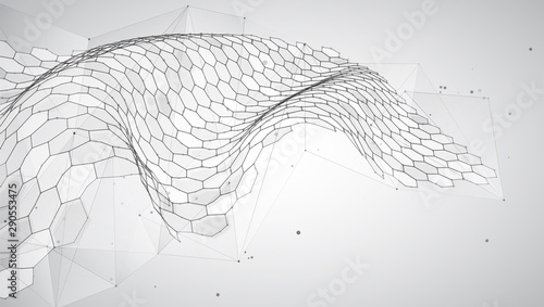 abstract vector background with hexagons. landscape of the virtual world. 3d design