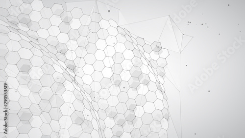 abstract vector background with hexagons. landscape of the virtual world. 3d design