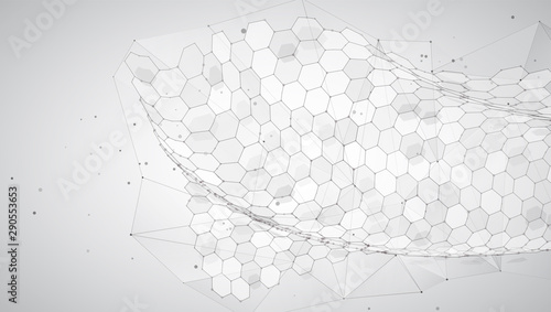 abstract vector background with hexagons. landscape of the virtual world. 3d design