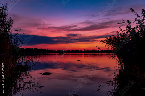 Pond Rezabinec after sunset sunshine  Kestrany  Czech Republic