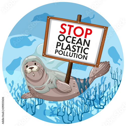 Poster design with seal holding stop plastic pollution