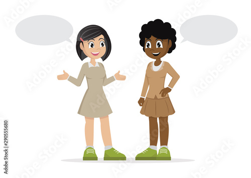 Cartoon character, Two young girls Talking.