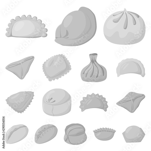 Vector design of dumplings and stuffed sign. Collection of dumplings and dish stock vector illustration.