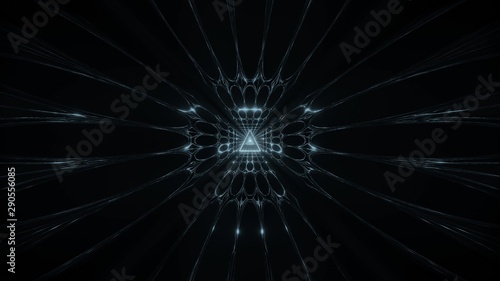 silver glowing fantasy triangle wireframe design with reflective background wallpapaper 3d illustration