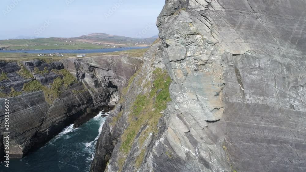 Panning aerial, Kerry Cliffs in Ireland Panning aerial, Kerry Cliffs in Ireland
