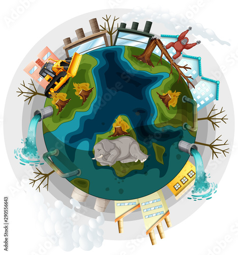 Earth with deforestation and global warming problems
