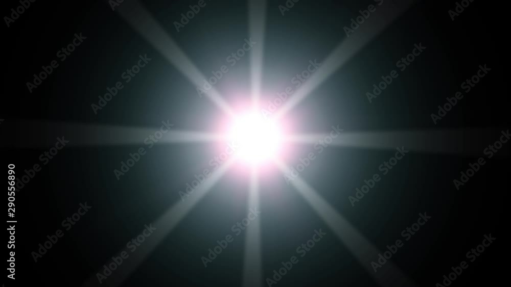 Bright light appearing and dissappearing while moving by curved trajectory and spinning on black background