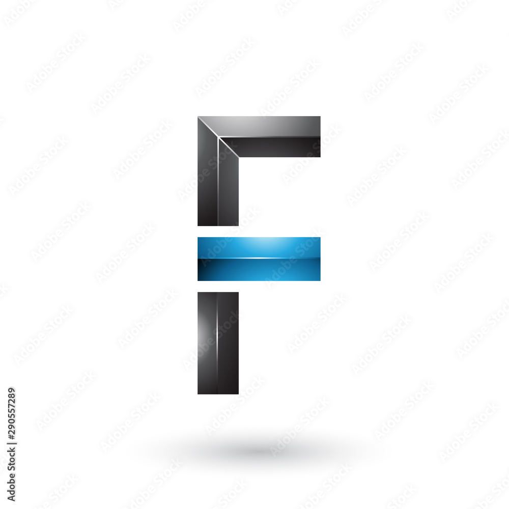 Blue and Black Geometrical Glossy Letter F Illustration Blue and Black Geometrical Glossy Letter F Illustration