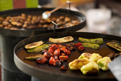 Hot grilled vegetables prepared for sale outdoor