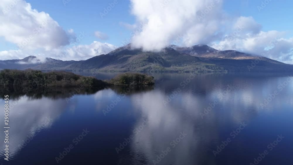 Reflective lake in Ireland, wide aerial Reflective lake in Ireland, wide aerial