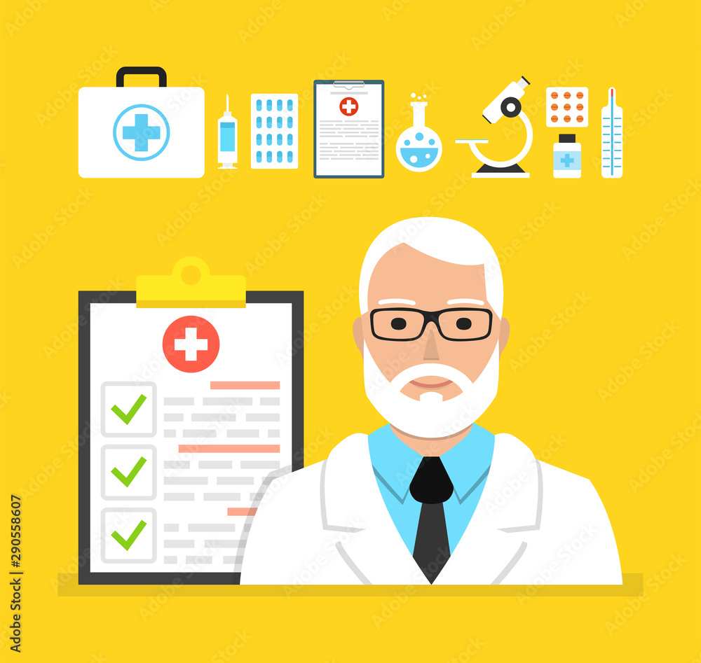 Doctor male with clipboard. Flat cartoon style. Vector illustration. Doctor male with clipboard. Flat cartoon style. Vector illustration.