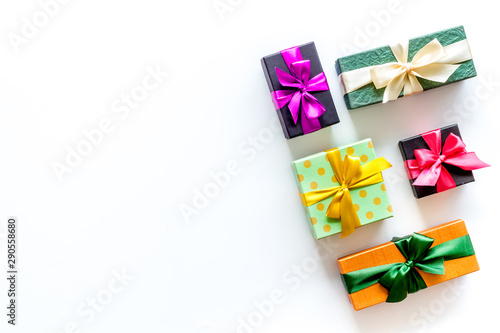 frame from boxes with presents on white background top view mockup