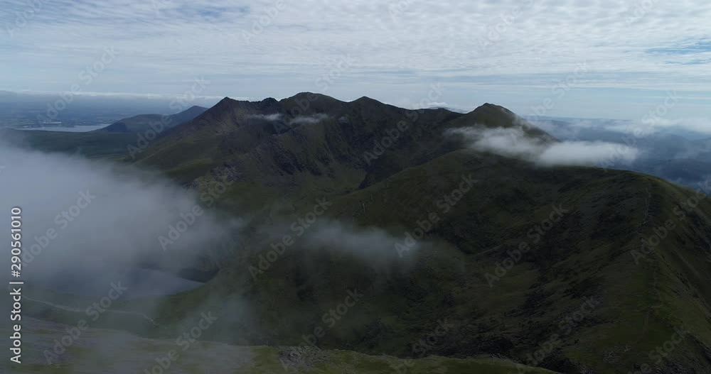 Clouds over mountains in Ireland, wide aerial Clouds over mountains in Ireland, wide aerial