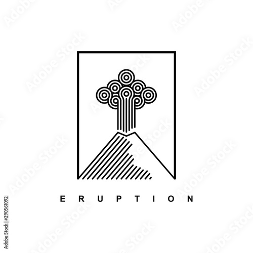 Mountain logo with linear style.Nature disaster eruption with smoke and clouds in the sky.mountain eruption logo design vector template inspiration	