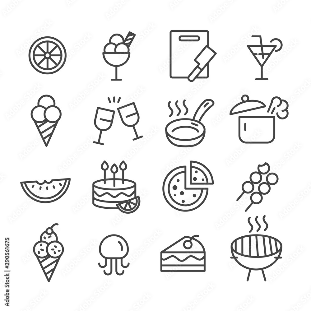 Set of food icon vector illustration isolated modern outline on white background Set of food icon vector illustration isolated modern outline on white background
