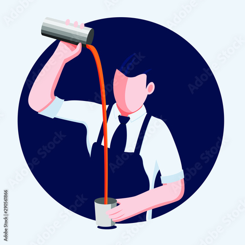 Bartender prepares cocktail drink. Cocktail alcohol, flat vector illustration
