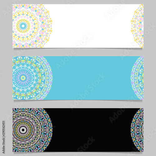 Abstract horizontal geometrical gemstone mandala banner set - colorful vector graphic elements with round geometry
