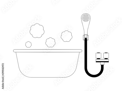 お風呂とシャワーのシンプルなモノクロのイラスト