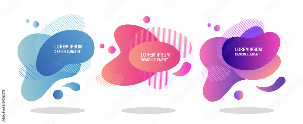 Set of abstract liquid shape isolated on white background. Gradient banner with fluid forms, wave, lines. Modern logo. Vector design Set of abstract liquid shape isolated on white background. Gradient banner with fluid forms, wave, lines. Modern logo. Vector design
