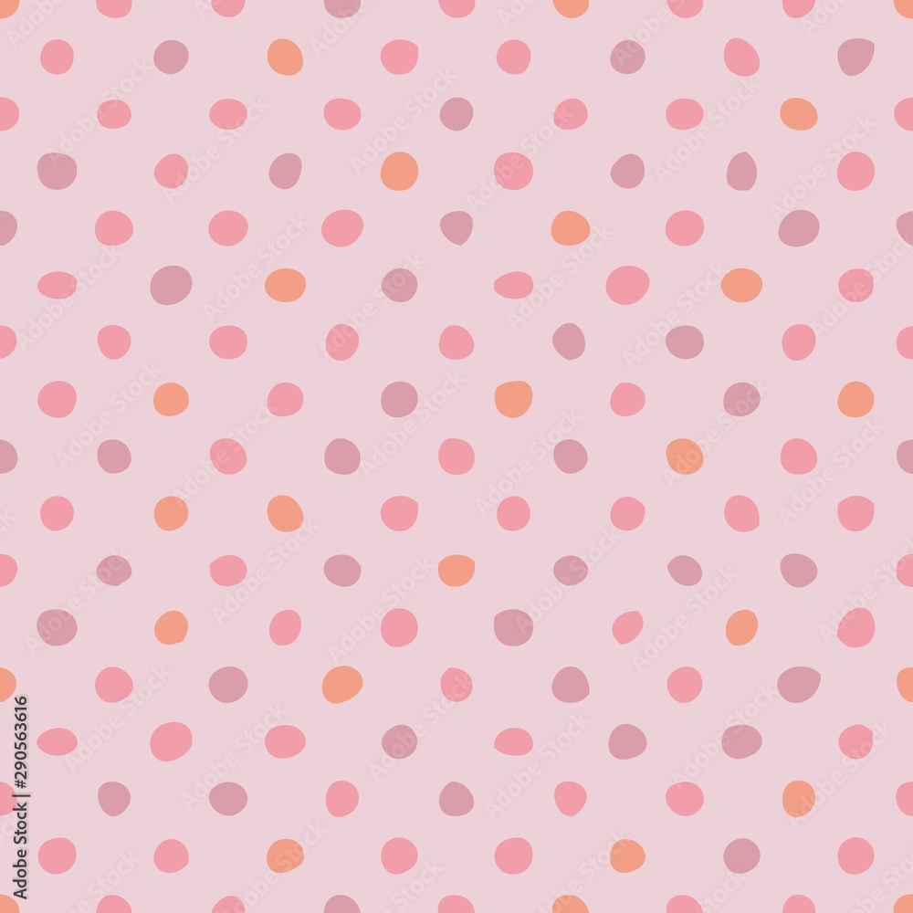 Tile vector pattern with pastel hand drawn dots on pink background