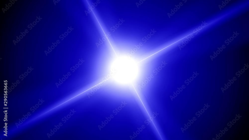 Bright blue light appearing and dissappearing while moving by curved trajectory and spinning on black background