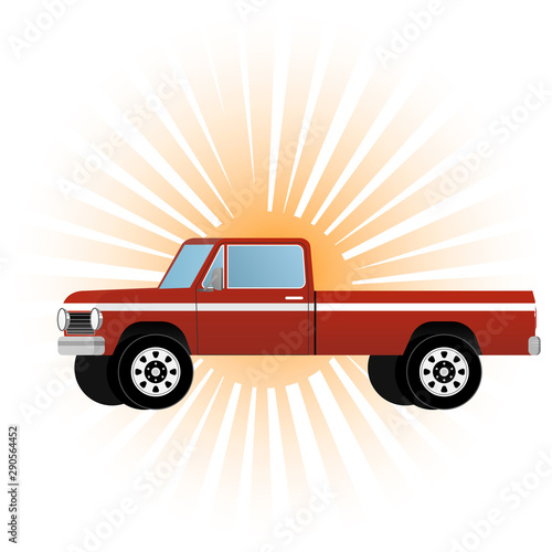 Pickup truck. Pickup truck emblem. Vector illustration