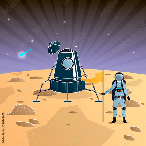 Astronaut. Landing on the moon, vector illustration